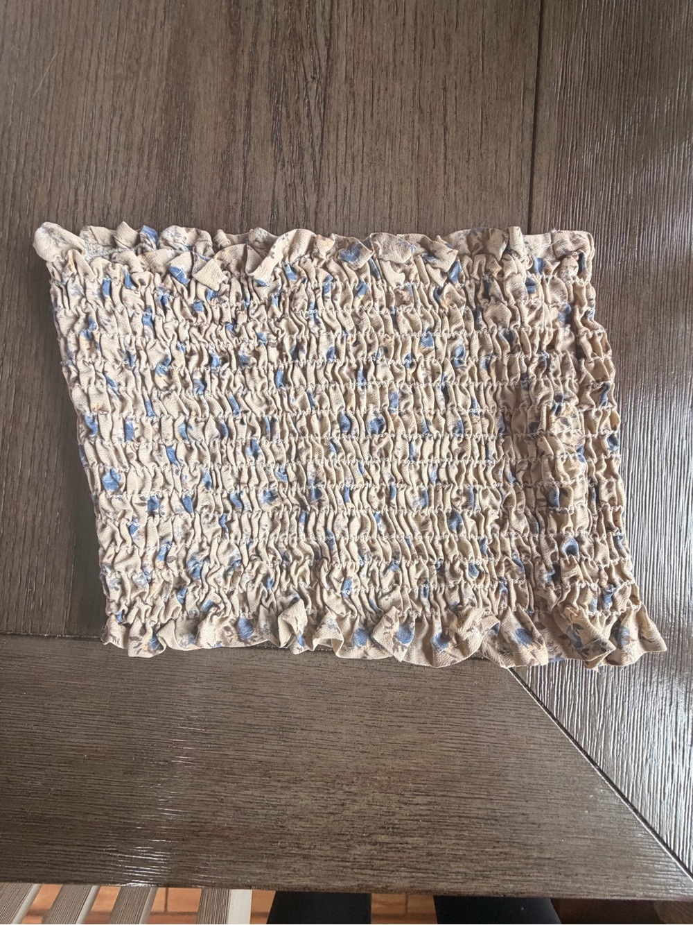 Beige Smocked Tube Top with Blue Dot Accents